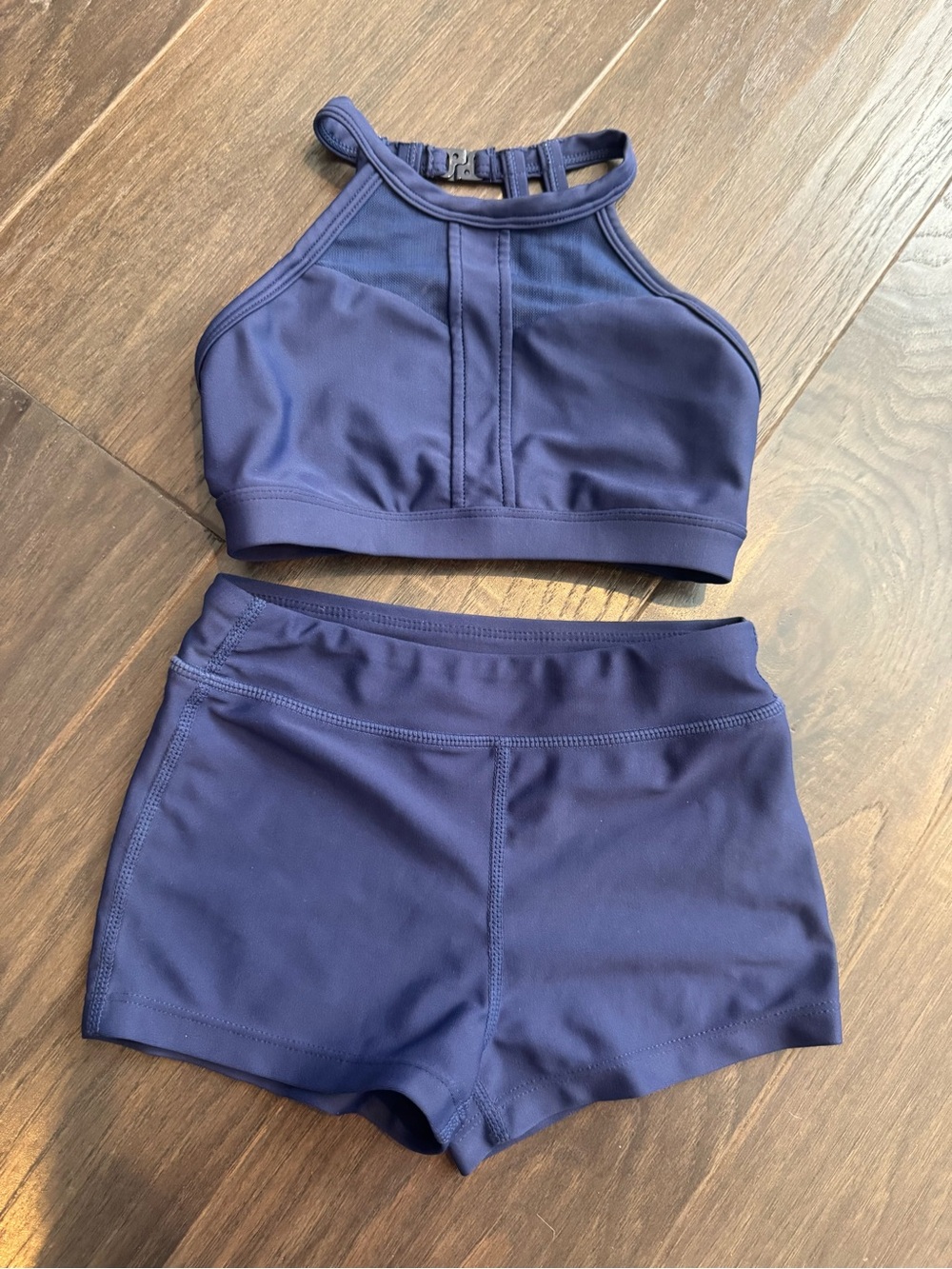 Girls Navy High-Neck Dance Crop Top & Shorts Set